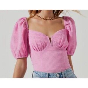 NWT ASTR the Label Daydreamer Sweetheart Puff Sleeve Pink Top Blouse S